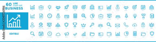Business and management line icons set. Management icon collection. Vector illustrator,Editable business line icon set 60 seo friendly symbols