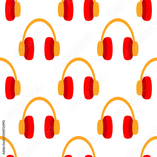 Seamless pattern with headphone icons on white background.
