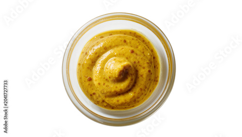 Fényképezés Whole grain mustard in glass bowl with swirl pattern