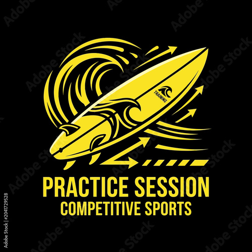 Dynamic Surfboard Illustration Depicting a Practice Session in Competitive Water Sports