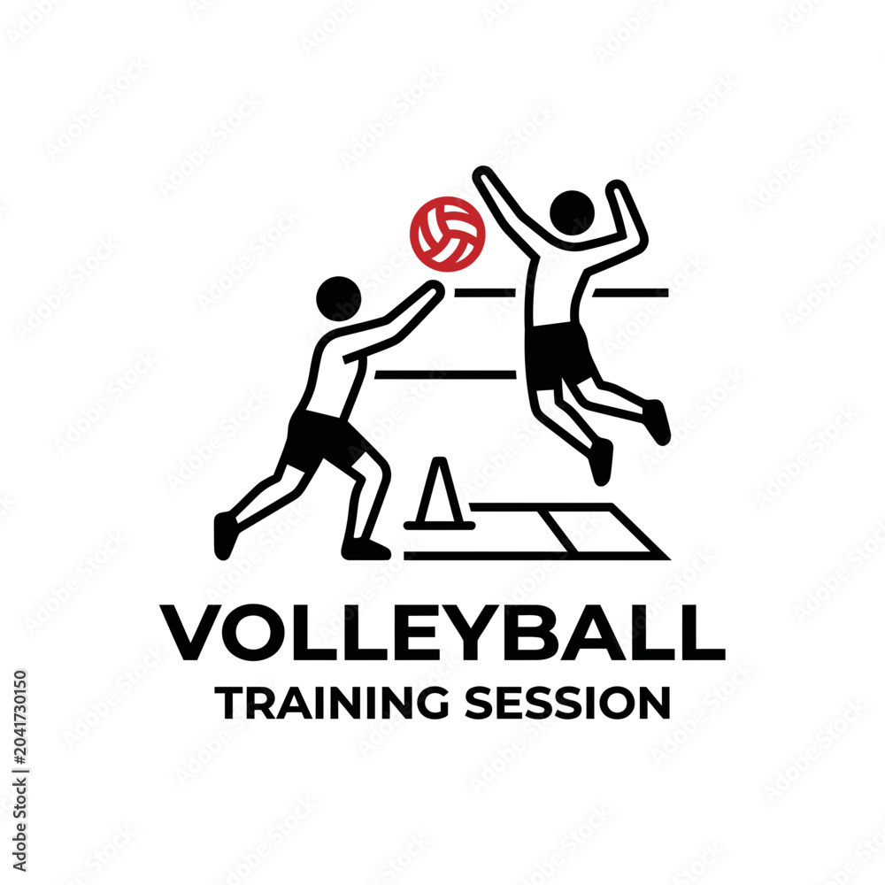 Fototapeta premium Dynamic Volleyball Training Session Illustration Depicting Athleticism and Gameplay on Court