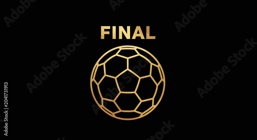 Elegant Football Icon Against Black Backdrop, Showcasing a Championship Finale, Gold Design