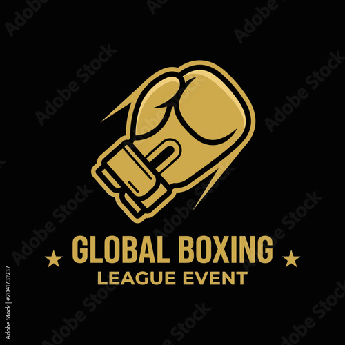 Elegant Global Boxing League Event Logo Design Featuring a Golden Boxing Glove on Black Background