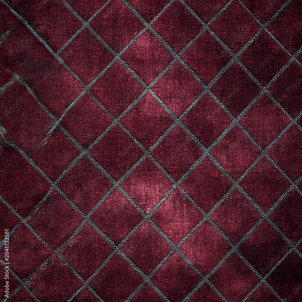 Fototapeta premium Close-up of dark red padded fabric with diamond quilted texture background burgundy material upholstery