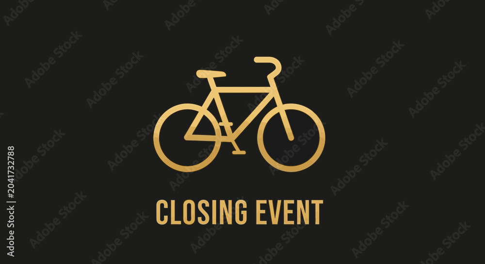 Fototapeta premium Elegant Golden Bicycle Icon Symbolizing a Unique Closing Event on Black Background Design,