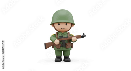 Tableau sur toile Chibi soldier in green uniform holding a rifle