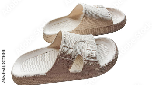 Konstfotografi Pair of comfortable white rubber slide sandals isolated on a clean white background