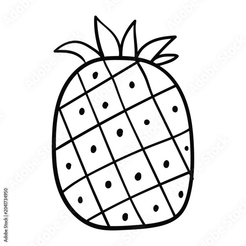 Linear drawing of a ripe pineapple in doodle style.