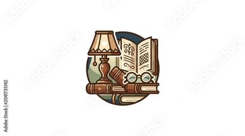 Konstfotografi Cozy Reading Nook with Lamp and Books.