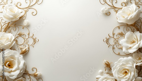 Vintage Style Invitation Background with Delicate Floral Elements and Decorative Golden Border Design 