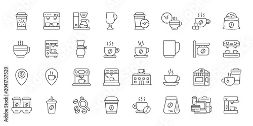 Foto Coffee and beverage icons in line design
