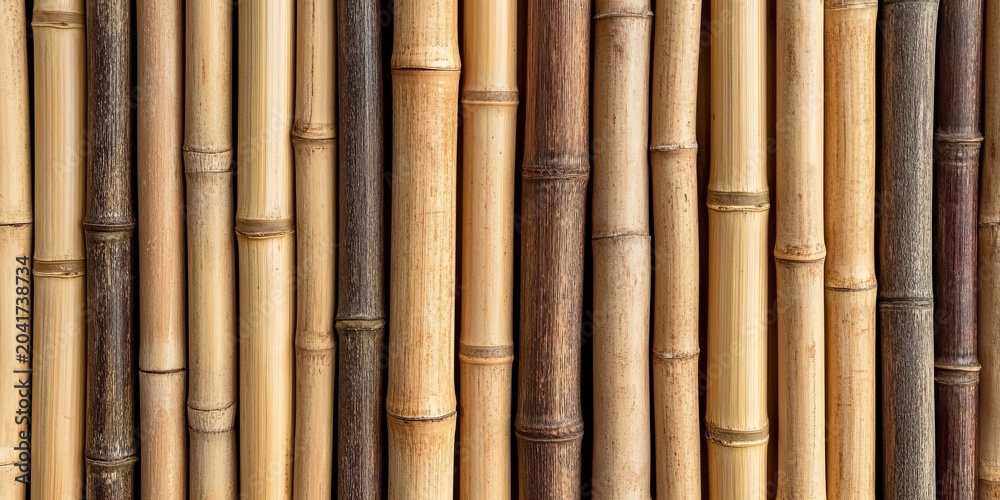 Fototapeta premium Textured Bamboo Wall Natural Elegance with Vertical Patterns of Bamboo Canes for Design Projects