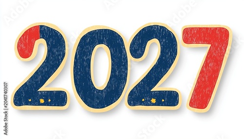 Vibrant 2027 Calendar Illustration in Acrylic Style, Colorful Elements on Bright Background Design