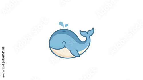 Quadro su tela Cute cartoon whale spouting water isolated on white background.
