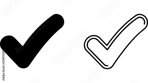 Black Check Mark Icons Set Isolated on White