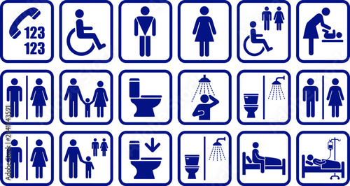 Bild auf Leinwand Accessibility and restroom pictograms public facility signage for inclusive spac