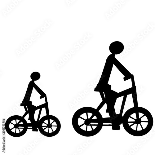 Hand-drawn black and white illustration of an adult and child riding bicycles together, symbolizing family bonding and outdoor recreation