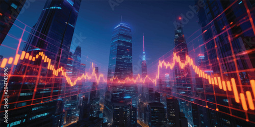 Schilderij op canvas A stunning night view of the illuminated Hong Kong and Singapore cityscapes, sho