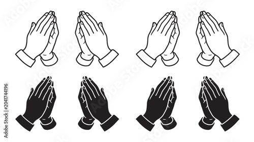 Canvastavla Hands Clasped in Prayer Gesture with Crossed Fingers, Minimal Line Art Icons on