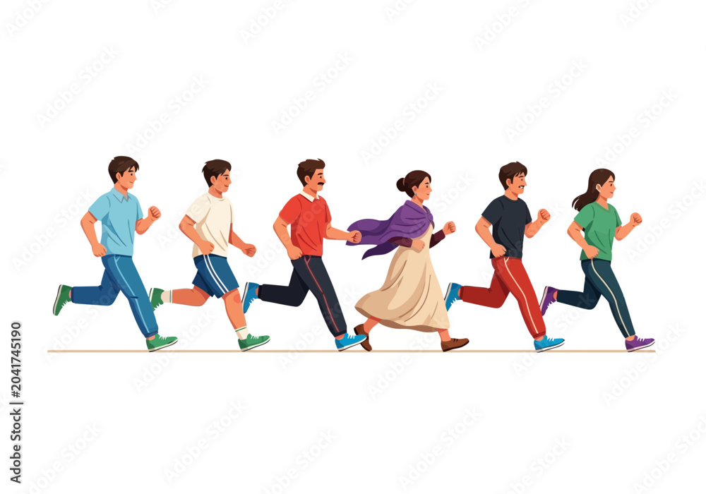 Fototapeta premium Group of diverse people running together