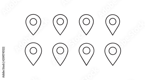 Eight Location Pointers Arranged in Rows on White Background