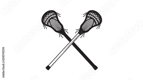 Foto Lacrosse Stick Crossed Icons Black Mesh Net Design Graphic for Sports Team Logo