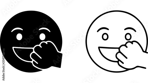 Tableau sur toile Laughing Face Emoji With Hand Over Mouth