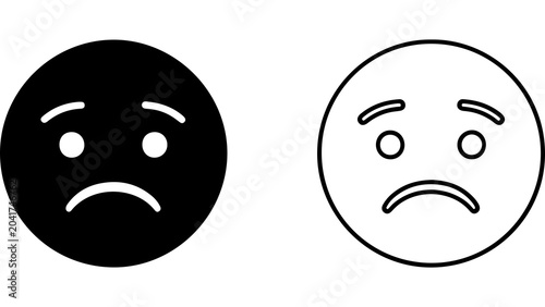 Canvastavla Sad Face Emoticon Icons Set Black And White