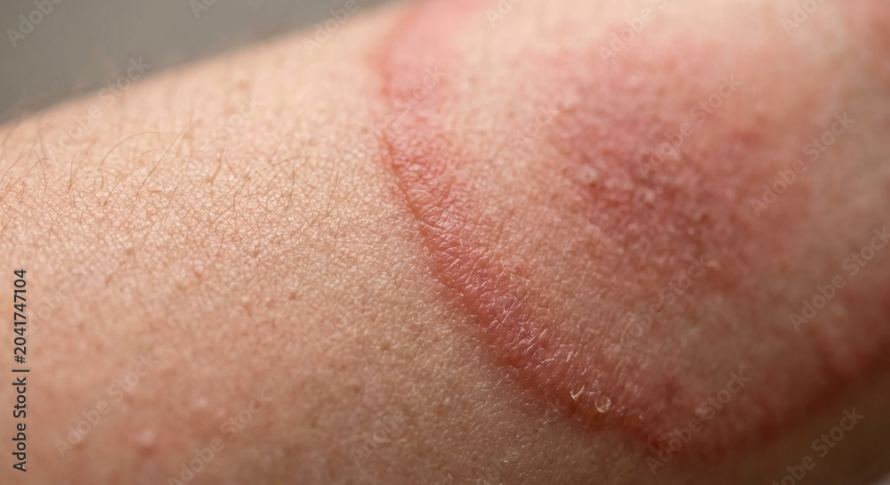 Fototapeta premium Extreme macro shot of an erythema migrans rash or bulls-eye pattern on human skin caused by a tick bite
