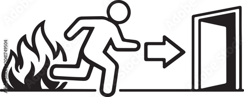 Foto Fire escape icon person running from flames towards an open door with an arrow s