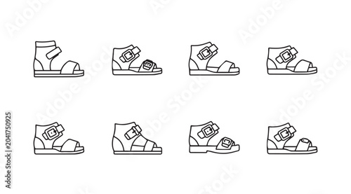 Orthopedic Sandals Collection Against White Background Simple Line Art