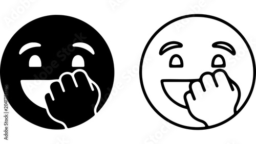 Schilderij op canvas Laughing Face Emoji With Hand Over Mouth