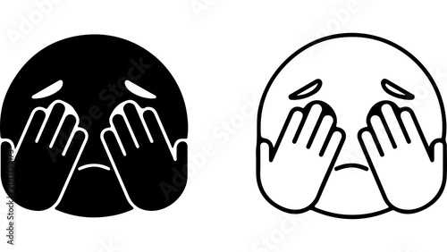 Cuadro en lienzo Facepalm Emoticon Icons In Black And White Style