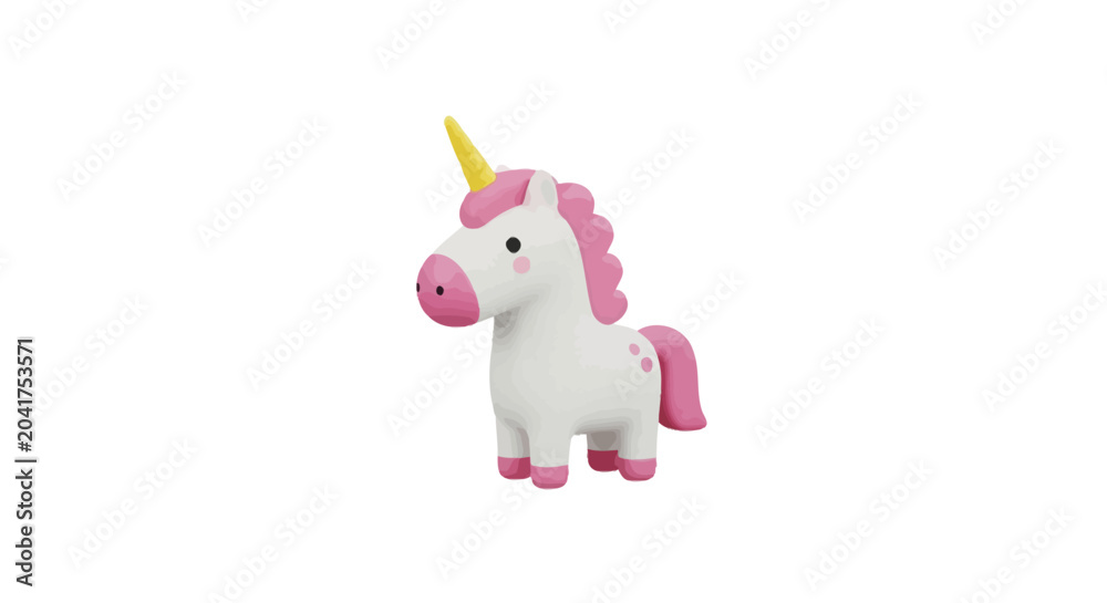Obraz premium Cute white unicorn with pink mane and golden horn