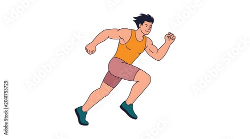 Energetic sportsman running action flat design for fitness motivation and athletic themes on white background