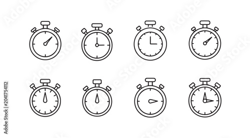 Stopwatch icons in a clean line art style showing different time intervals on white