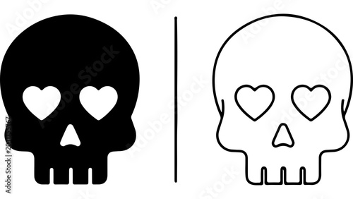 Canvastavla Minimalist Skull Icons With Heart Shaped Eyes Set