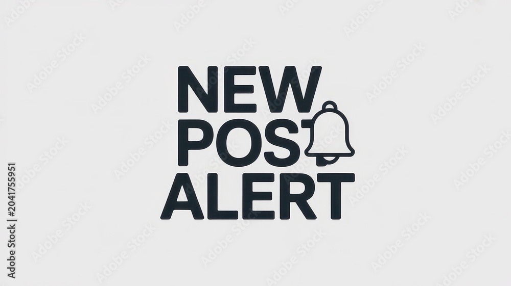 Fototapeta premium New post alert text with notification bell icon isolated on white background