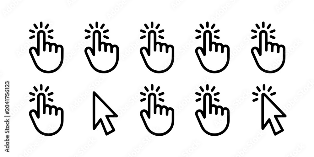 Fototapeta premium Cursors Hand Drawn Set with Black Lines and Mouse Click Effects Featuring Cursor, Vector, Graphic with Icon and Collection Elements for Computer,