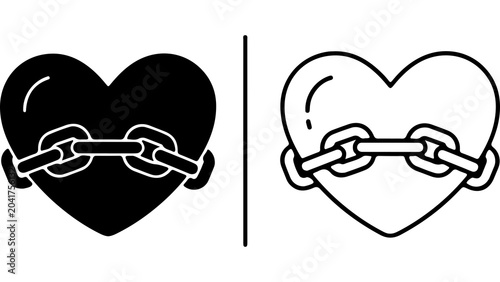 Heart Shaped Icon With Chains Set