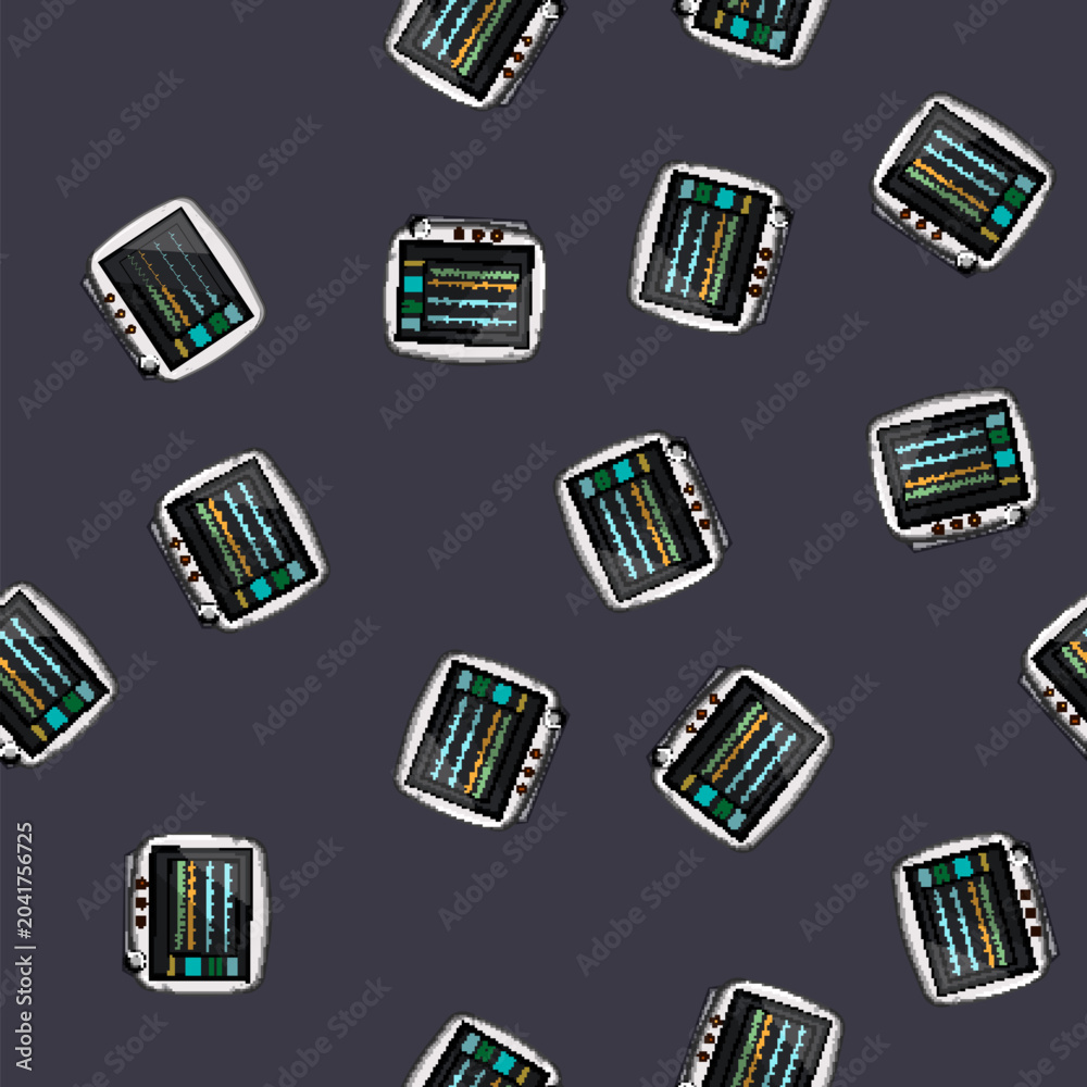 Fototapeta premium seamless pattern telemetry ekg monitor cartoon. portable device, leads signal, analysis interpretation telemetry ekg monitor sign vector