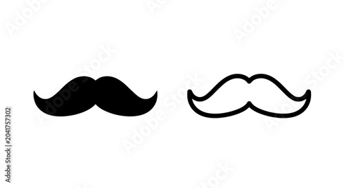 Billede på lærred Black and white full beard icons with mustache in solid and outline styles