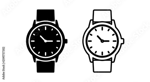 Fotografie Two wristwatches, one black and one white, simple icons for timekeeping and fash