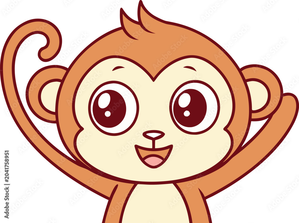 Obraz premium Monkey Illustration Design. Cute Monkey Illustration. Wild Monkey Design. Monkey Outline Illustration. Jungle Monkey Design. Cartoon Monkey Illustration. Monkey Wildlife Design. Playful Monkey