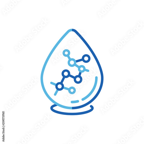 Liquid drop icon containing molecular structure chain.