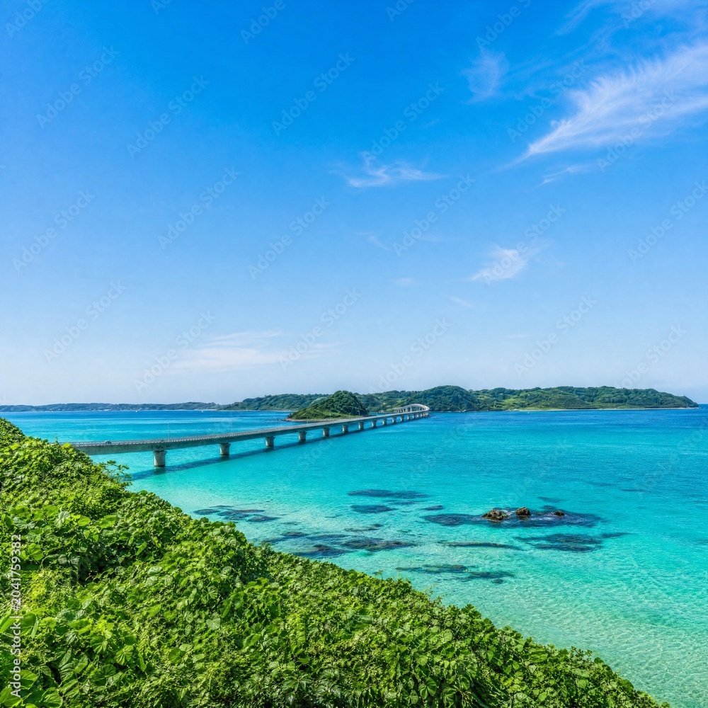 Fototapeta premium 山口県下関市の角島大橋とエメラルドグリーンの海