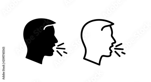 Coughing Person Icon: Human Head Profile with Radiating Lines from Mouth Indicating Cough