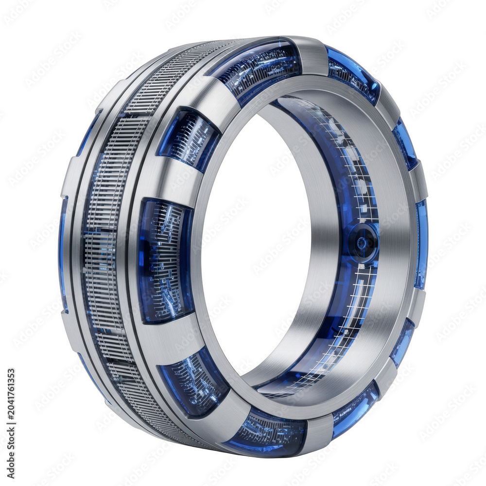 Naklejka premium Futuristic ring with circuit board details and blue lights