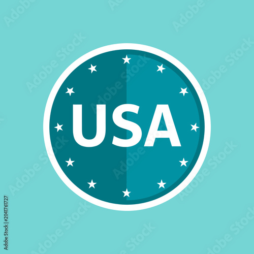 USA circular seal with stars on teal background.