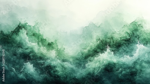 Abstract Watercolor Splash Texture Deep Green Hues Soft Light